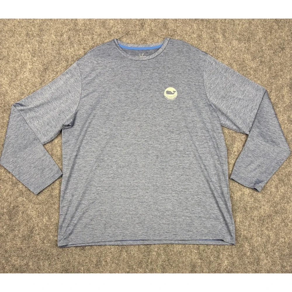 Vineyard Vines Performance Mens XL Long Sleeve Blue Heather Golf Whale Shirt